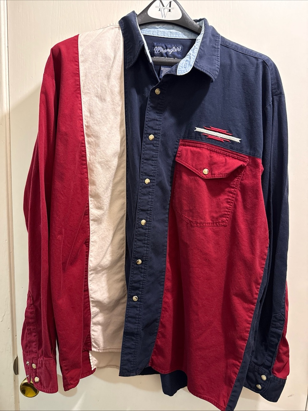 Vintage 90s aWrangler Men's Colorblock aztec western Pearl snap Shirt